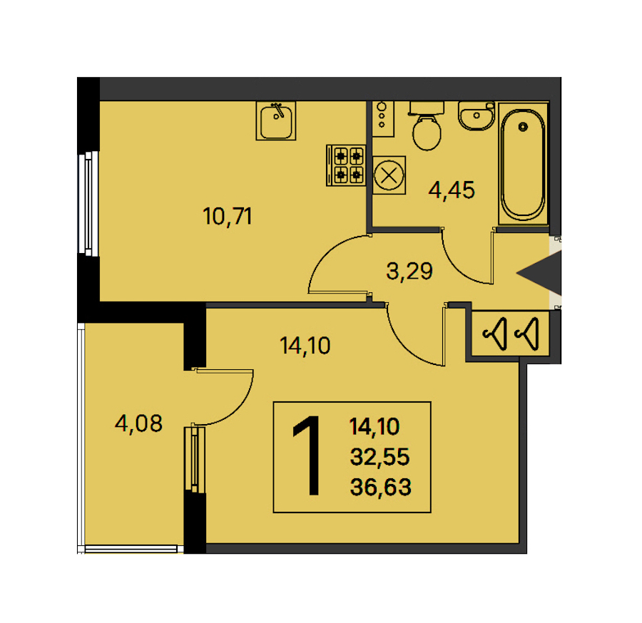 1-комнатная квартира 32.55 м², 1/4 эт., ЖК «Любоград в Стрельне»